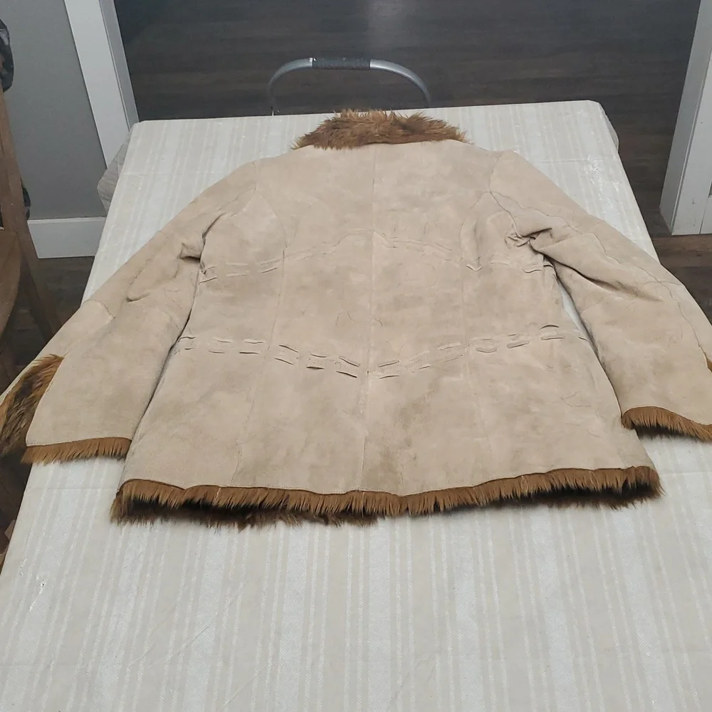 BKE Tan Leather Jacket with Brown Fur Trim - Picture 6 of 11